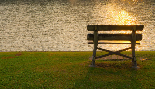 Bench on lakeshore