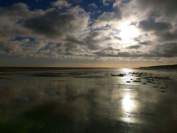 Scenic view of sea against cloudy sky