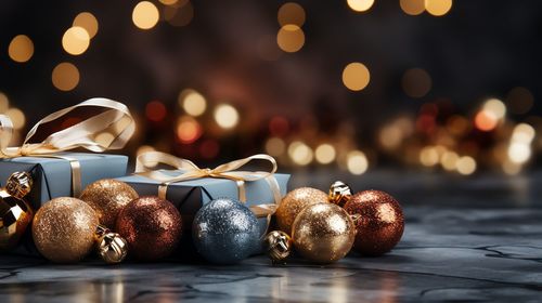 Close-up of christmas decorations on table