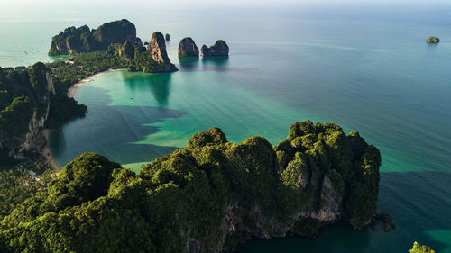 High angle view of rocks in sea