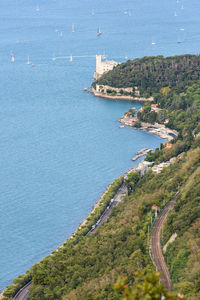 High angle view of city at seaside