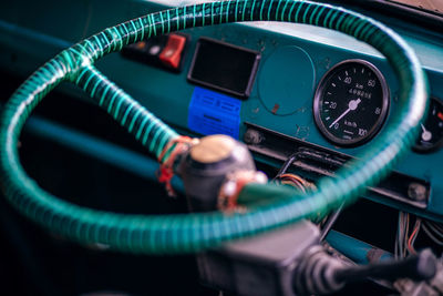 Close-up of steering wheel in truck