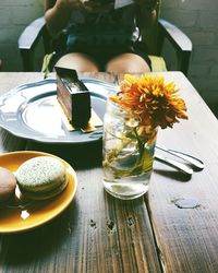 High angle view of flower vase on table