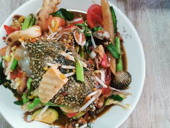 High angle view of meal served in plate