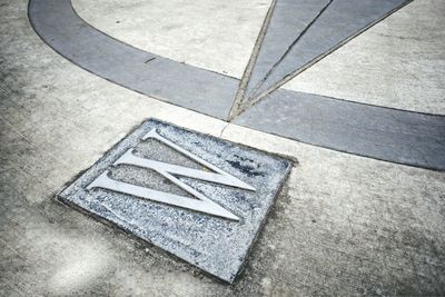 High angle view of road sign