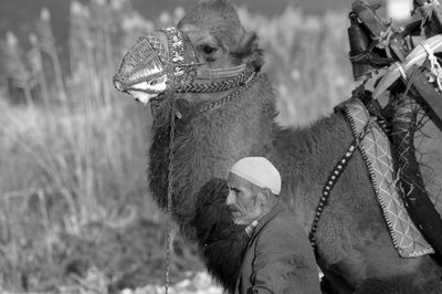 Side view of two people on land