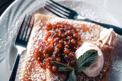 High angle view of dessert in plate