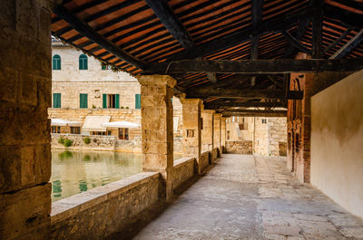 Historic bath and columns in bagno vignoni, italy