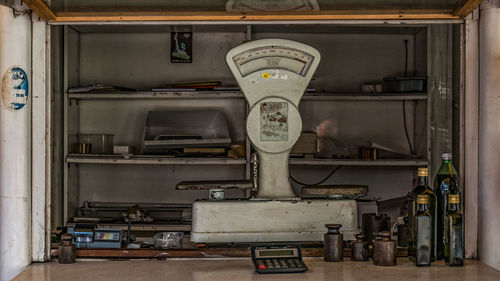 Panoramic view of metal scrap in shop