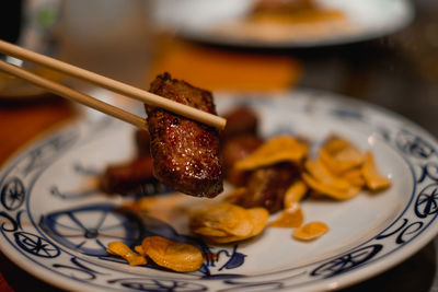 Close-up of food in plate on table