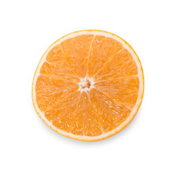 Close-up of orange slice against white background