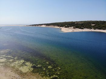 Scenic view of sea against clear sky