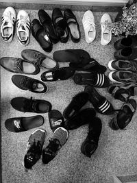High angle view of shoes on floor