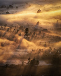 Aerial view of landscape during sunset