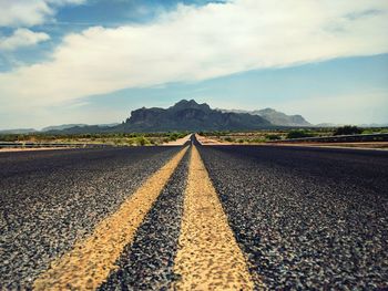 Surface level of road against sky