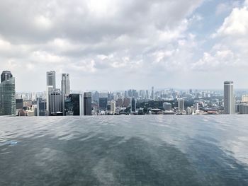 Infinity pool against cityscape