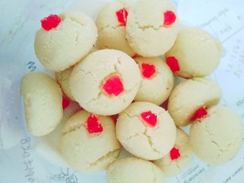 High angle view of cookies in plate