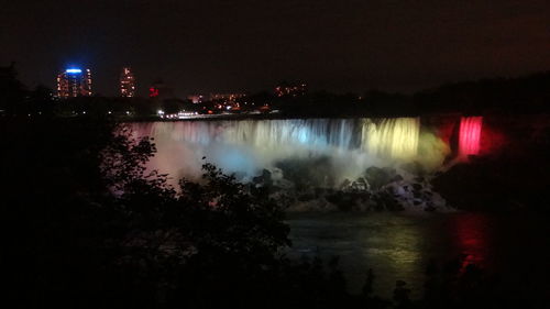 Reflection of illuminated sky on water at night