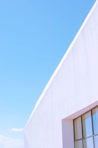 Low angle view of building against clear blue sky