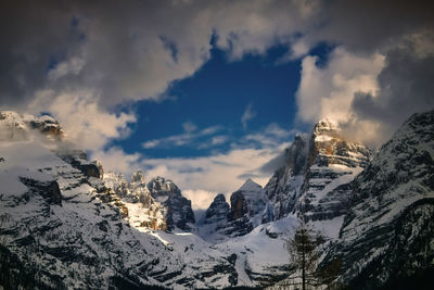 Panoramic view of snowcapped mountains against sky