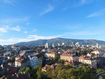 High angle view of townscape against sky