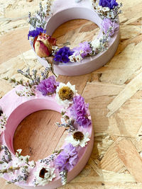 High angle view of flower pot on table