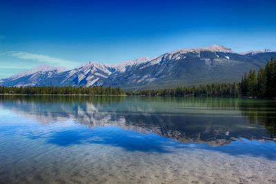 Lake by mountains