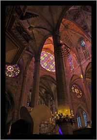 Low angle view of illuminated cathedral