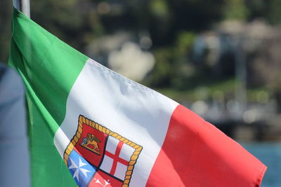 Close-up of italian flag on a boat on lago maggiore