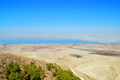 Scenic view of landscape against clear blue sky