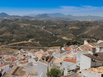 High angle view of townscape against sky