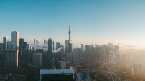 Cityscape against clear sky