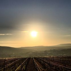 Scenic view of mountains at sunset