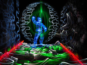 Illuminated lighting equipment against black background
