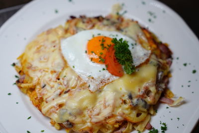 High angle view of breakfast served in plate