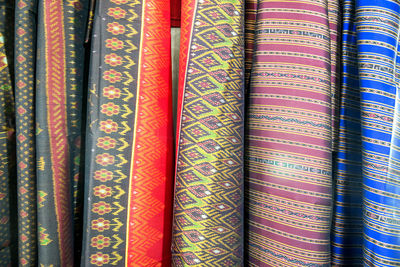 Full frame shot of multi colored textile for sale in market