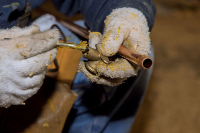 High angle view of man preparing food