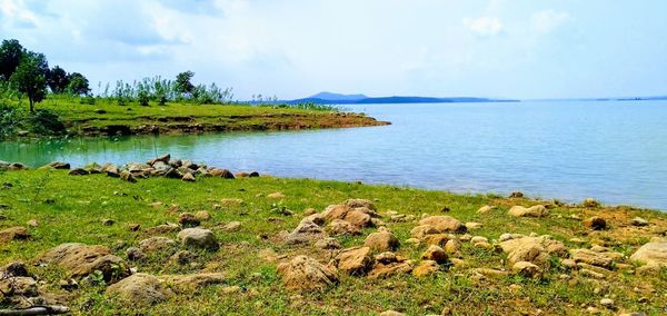 Scenic view of lake against sky