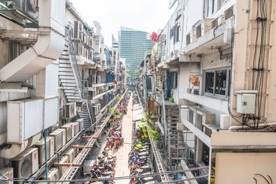 High angle view of buildings in city