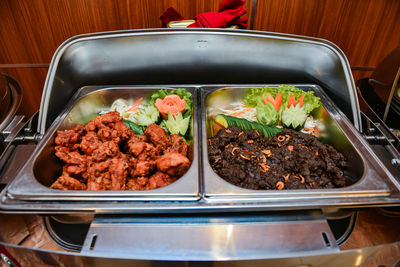 High angle view of food on table