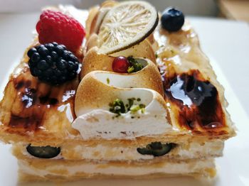 Close-up of cake served in plate