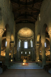 Interior of illuminated historic building