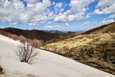 Scenic view of landscape against sky from malghe at corno alle scale on the tuscanemilian apennine