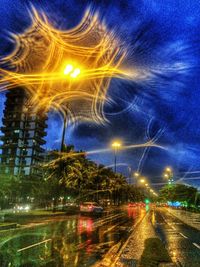 Light trails on road at night