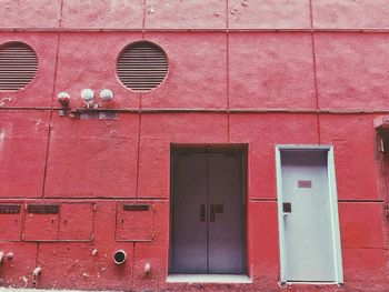 Close-up of closed red door