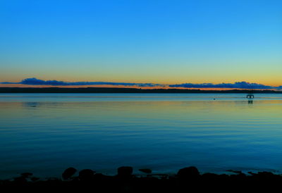 Scenic view of sea against clear sky during sunset