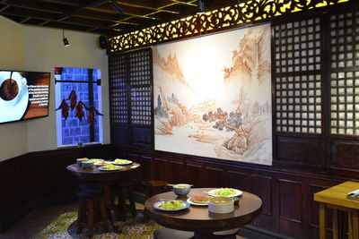 Table and chairs in restaurant