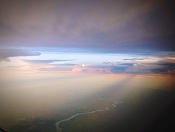 Aerial view of landscape at sunset