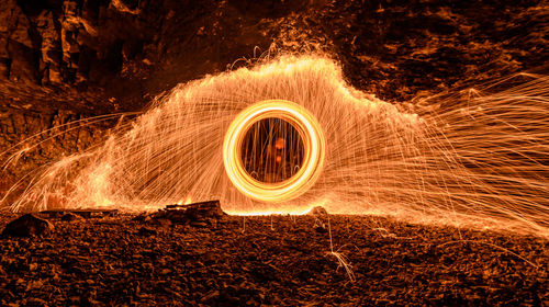 Blurred motion of wire wool at night