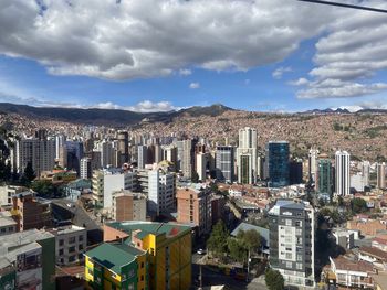 High angle view of buildings in city